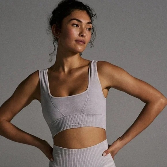 FP Movement Good Karma Square Neck sports Bra M/L Ice Grey top ribbed tank - Picture 2 of 10